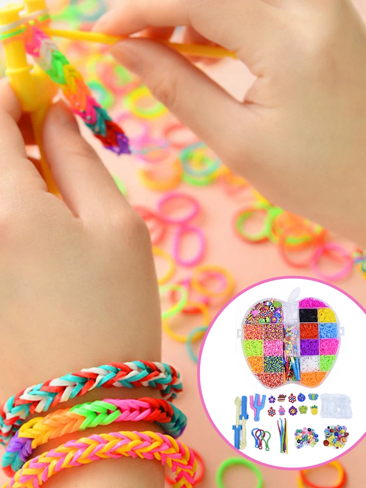 

Rubber Bands DIY Girl Weaving Tool Box Creative Set Elastic Silicone Bracelet Kit Gum For Bracelets DIY Material Set Toys
