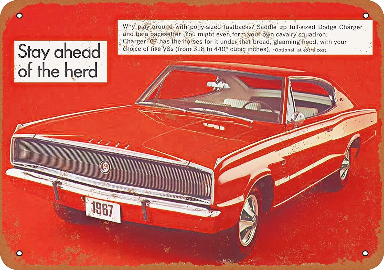 

WallColor 8*12 Metal Sign 1967 Dodge Charger Front Vintage Look