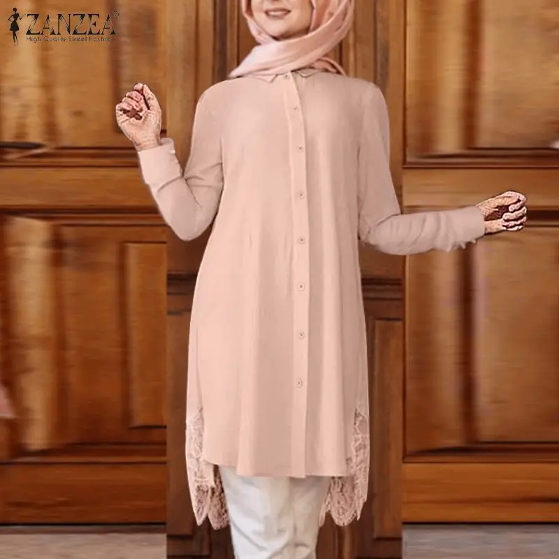 

Осенняя мусульманская блузка ZANZEA, кафтан, топы с длинным рукавом, кружевная блузка с кроше на подоле, туника, рубашка 2021, марокканские Блузы ...