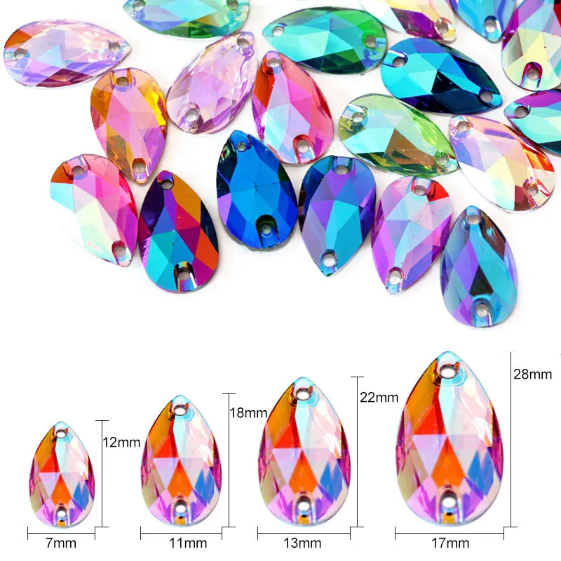 Стразы в форме капли из смолы пришитые стразы с плоской обратной стороной для