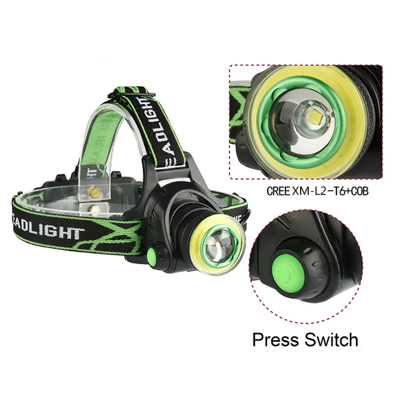 Светодиодный светильник на голову 10000Lm Xm-L2 T6 Cob Micro-Usb зарядное устройство