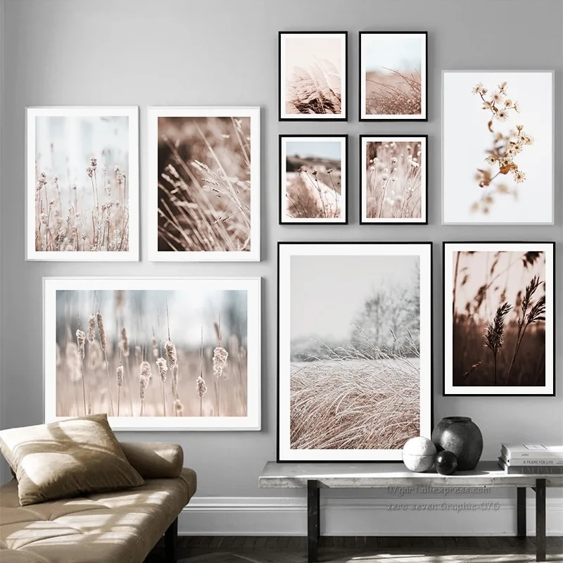 

Retro Plants Autumn Dried Flowers Natural Pampas Grass Decorative Canvas Painting Wall Picture Print Poster Living Room Decor