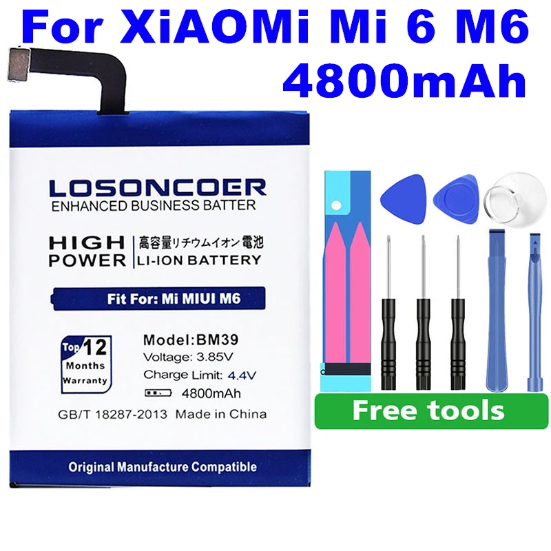 LOSONCOER BM39 4800 мАч для Xiao mi UI M6 mi 6 mi 6 аккумулятор высокой емкости для смартфона