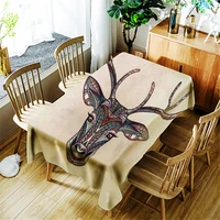 creative hand painted deer head print polyester waterproof tablecloth home decoration washable dustproof rectangular table cloth