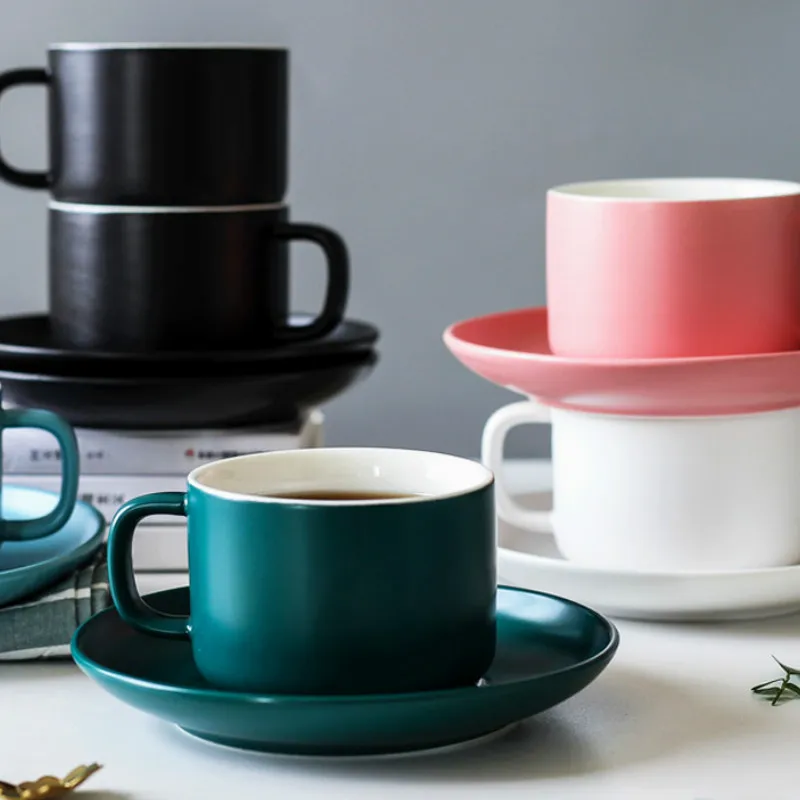 

Ceramic Nordic Coffee Cup with Spoon Matte High Quality Couple Gift Simple Tea Cup Home Espresso Mug Kubek Drinkware New DA60BYD
