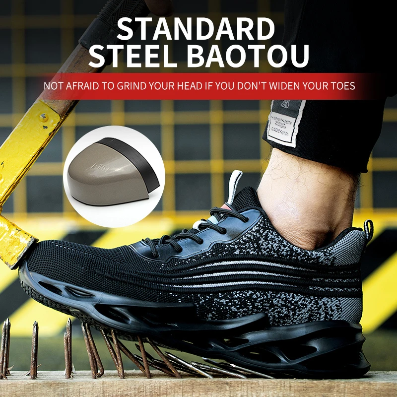 2020 Breathable Men Safety Shoes Fashion Anti-smashing Anti-puncture Work Safety Shoes Elasticity...