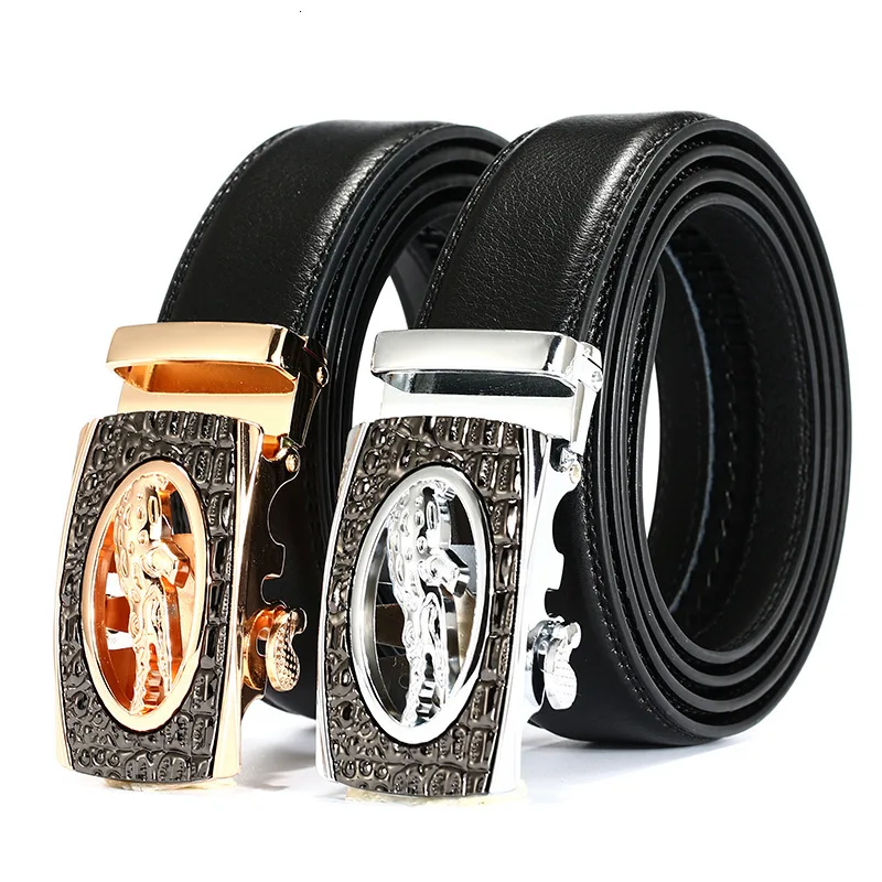 Peikong brand luxury designer Alligator business genuine leather automatic buckle waist for men high quality fashion gold belt