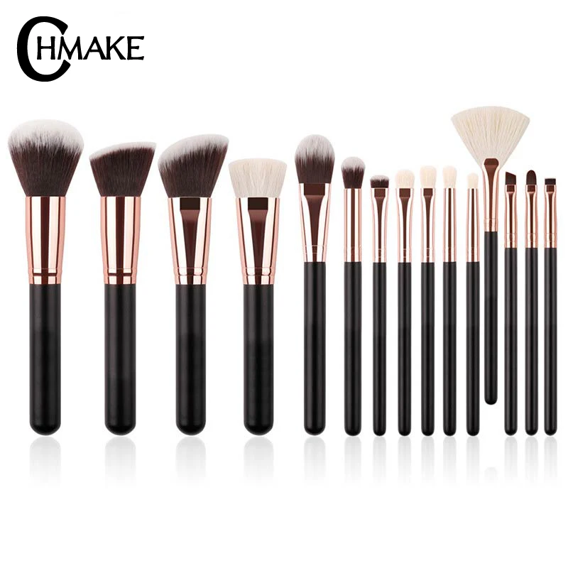 Кисти для макияжа CHMAKE цвета розовое золото/черный Профессиональные кисти набор