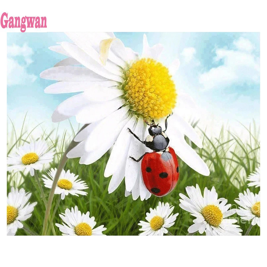 

Картина из страз "сделай сам" Божья коровка ромашки картины Стразы Алмазная вышивка наборы для вышивки крестиком Алмазная мозаика рукодели...