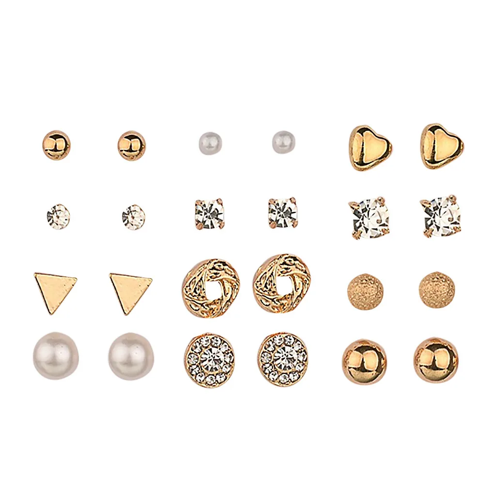 

12 Pair Earrings Ladies Fashion Creative Design Ear Ring Set Combination Heart-shaped Earrings boucle d'oreille femme bijoux