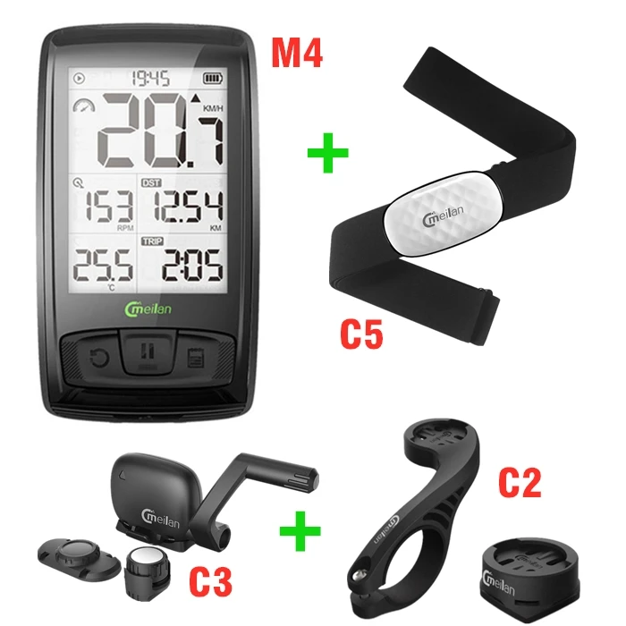M4 C2 C3 C5 Meilan Bluetooth 4,0 беспроводной Велосипедный компьютер с датчиком скорости нагрудный монитор сердечного ритма водонепроницаемый велосипедный спидометр, одометр - Цвет: M4 C2 C3 C5