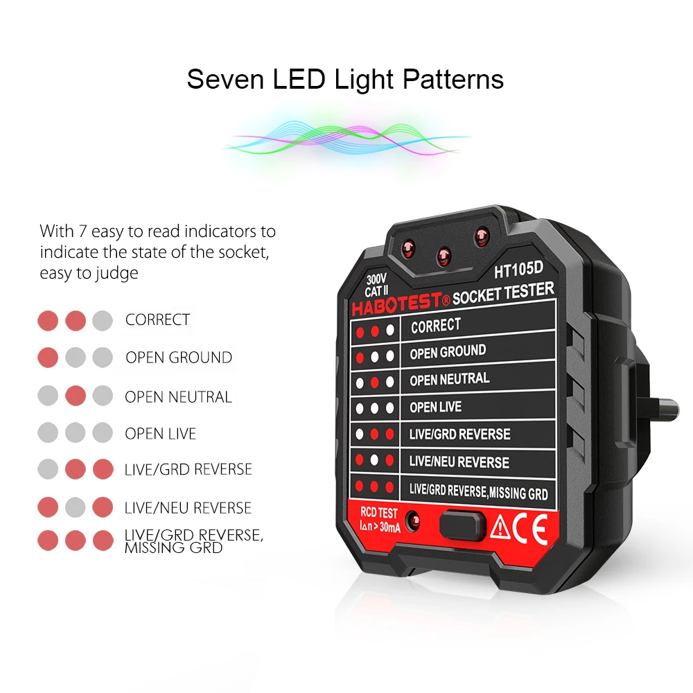 HABO испытательный усовершенствованный RCD Электрический тестер для розеток