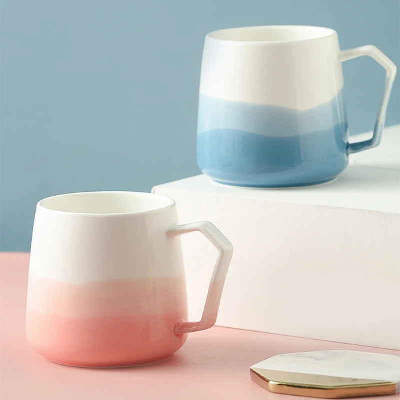 

280ml 400ml Pink Blue Ceramic Mug Milk Coffee Cup With Handle Tea Cup Wooden Pallet Coffee Cup Set Holiday Gift Cups And Mugs