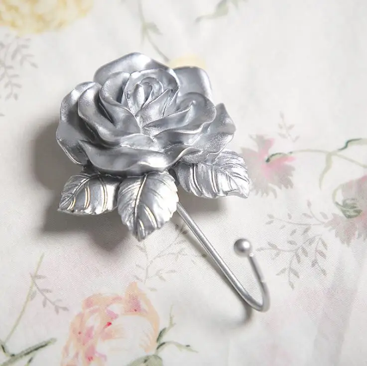 

TECHOME Gold Silver Flower Wall Rack Home Storage Rack Wall Decorative Rack Key Holder Towel Hook Up Resin Hook Multi-function