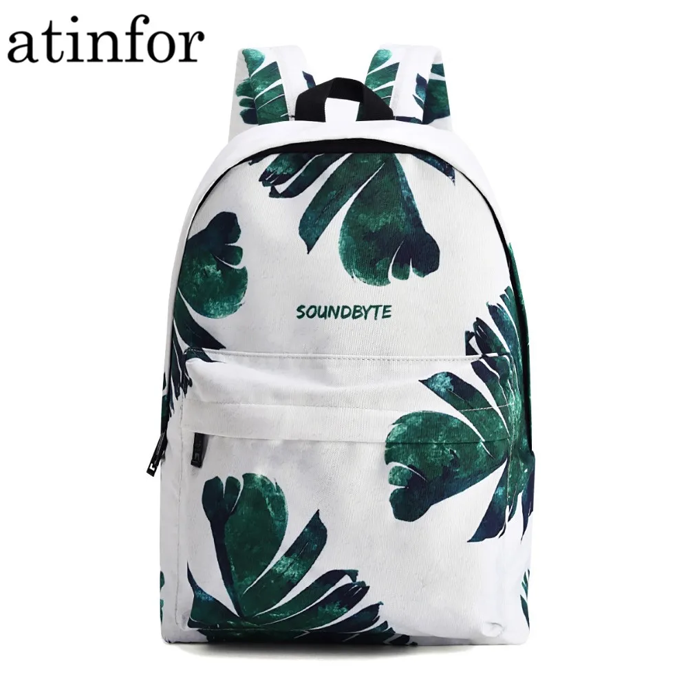 Высококачественный холщовый женский рюкзак школьный с принтом зеленых листьев