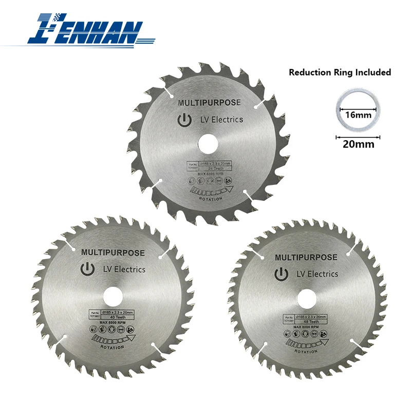 

3pcs Circular Saw Blade 165mm TCT Saw Blade 24T 40T 48T Carbide Tipped Wood Cutting Disc Saw Blade For Wood