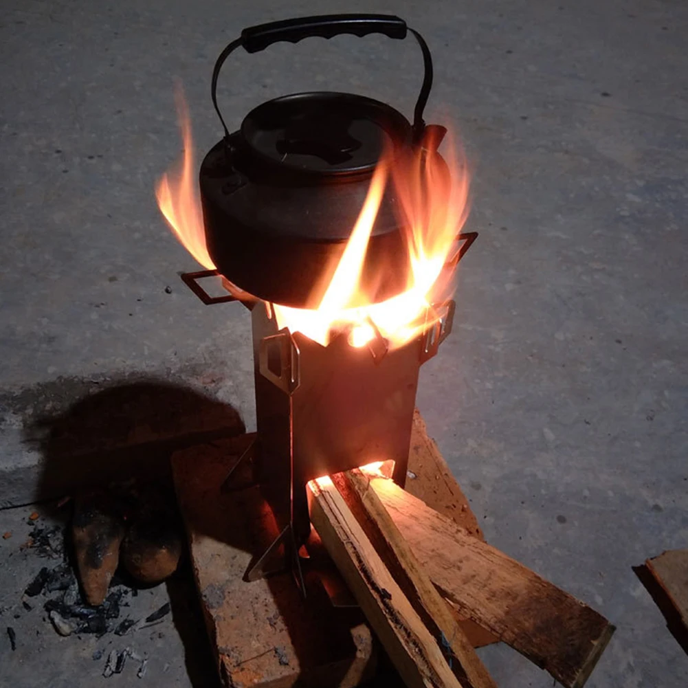 Portable Stainless Steel Folding Wood Stove Collapsible Burning Rocket for Outdoor Camping Hiking Picnic Cooking | Спорт и