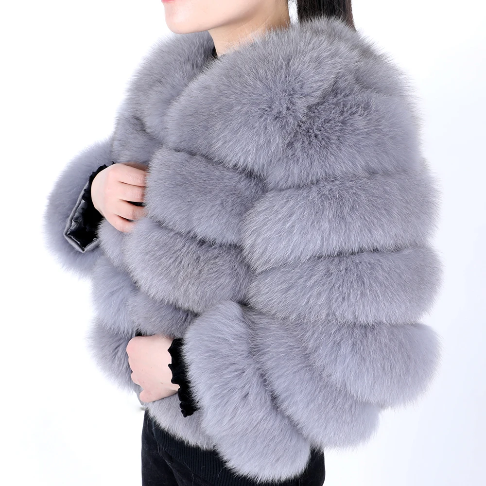 

50CM Natural Real Fox Fur CoatWomen Winter natural fur Vest Jacket Fashion silm Outwear Real Fox Fur Vest Coat Fox