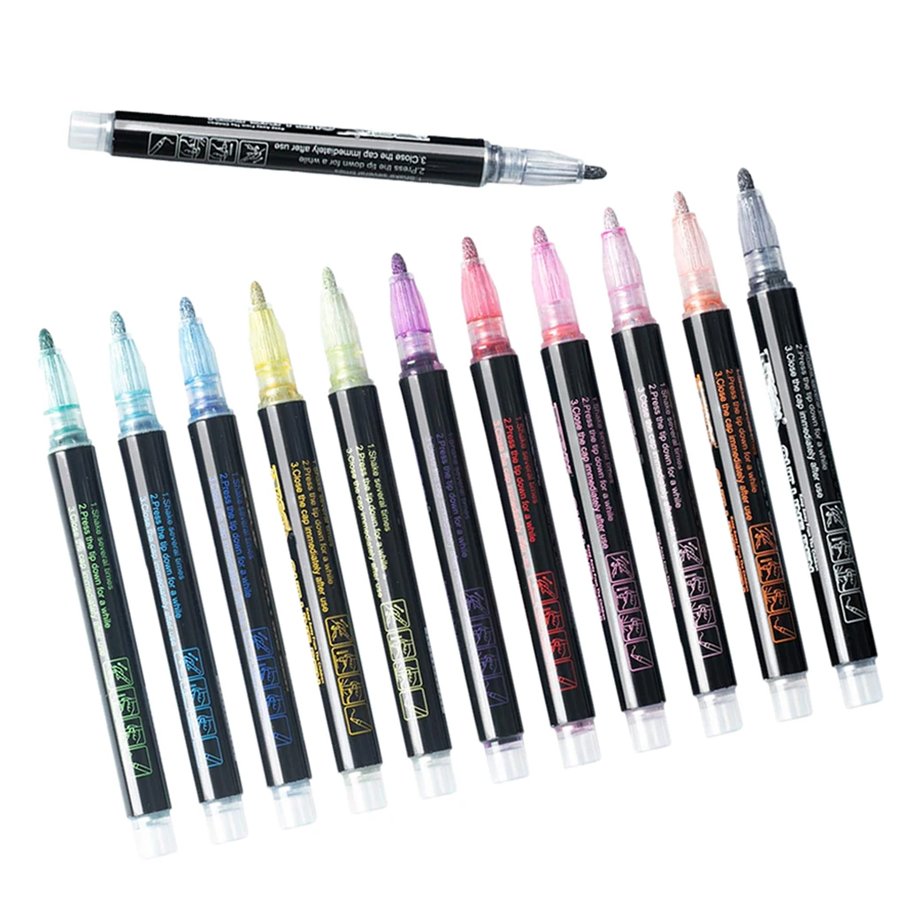 

12x Metallic Double Line Pens Drawing Painting Marker Pen DIY Diary Journaling