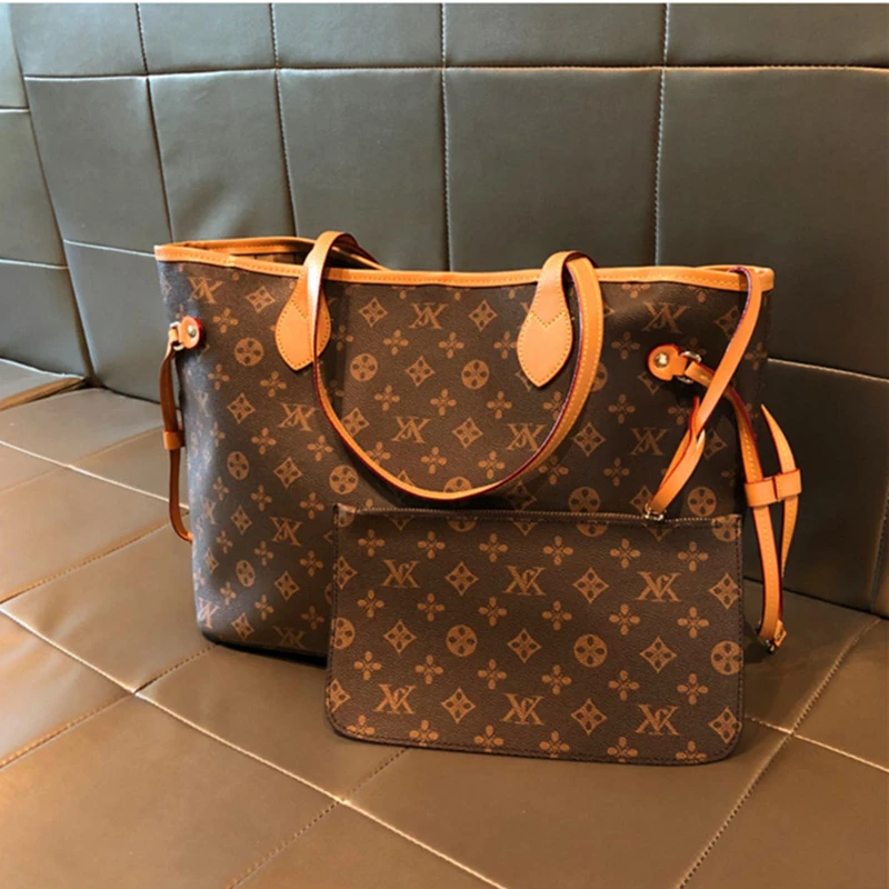 

100% Cowhide Large Capacity Tote Bag and Wallet 2021 Classic Printed Pattern Bags for Women 2 In 1 Ladies Handbag Luis Vitton Gg