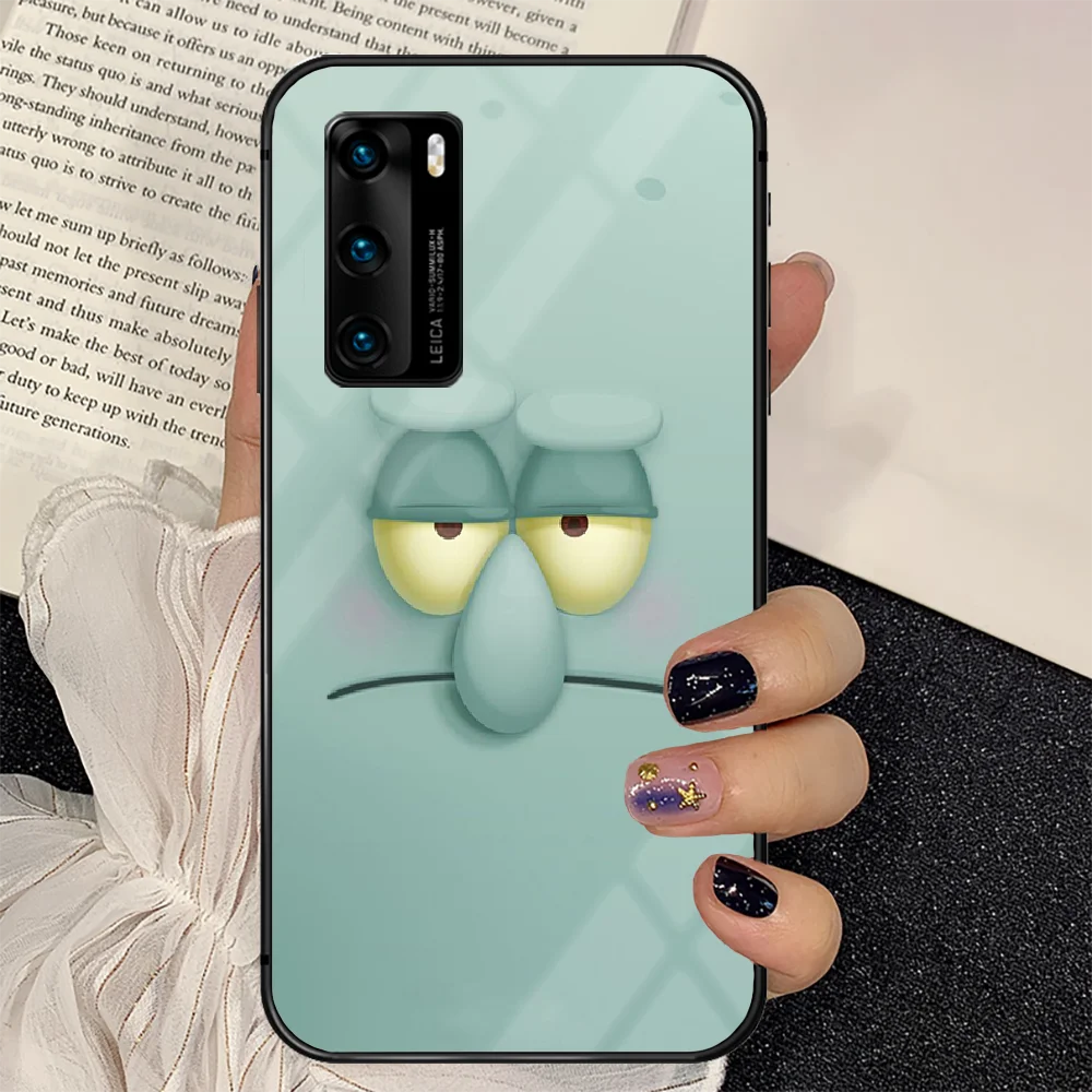 

Cartoon SpongeBobs Cute Phone Tempered Glass Case Cover For Huawei P Nova Mate 5T 20 30 40 E Pro Lite Smart 2019 2021 Tpu Cell