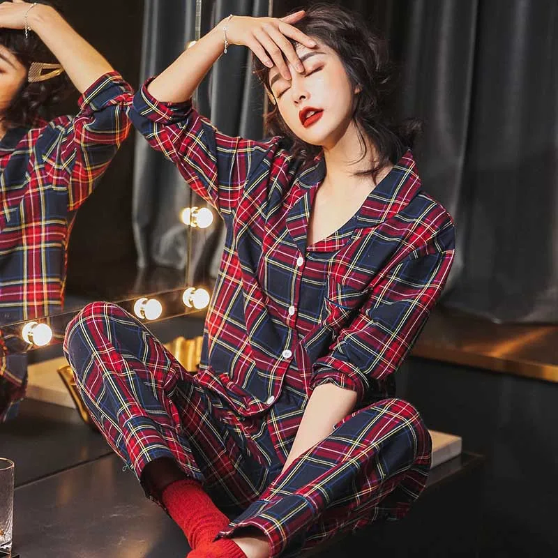 Новинка женская одежда для сна из 2 предметов Хлопковая пижама с длинным рукавом