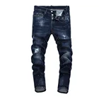 Джинсы dsq мужские зауженные в европейском стиле, Брендовые прямые джинсовые брюки в стиле пэчворк, Узкие синие джинсовые штаны на пуговицах