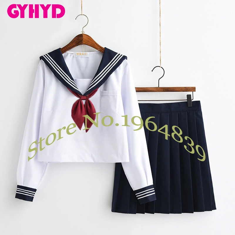 Long Sleeve Set Матрос Школьная форма аниме японская школьная форма корейский стиль каваи девушка Белый Косплей Японская рубашка одежда - Цвет: Long Sleeve Set