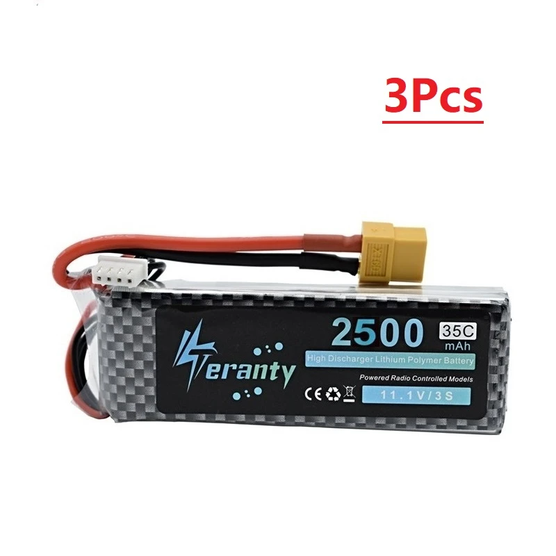 Тёмно-синий Teranty Мощность 11,1 V 2500mAh литий-полимерный Батарея для игрушечных моделей автомобилей лодки, вертолёт Запчасти 2200 мАч 3s литий Батарея 11,1 В Радиоуправляемый Дрон Батарея - Цвет: Тёмно-синий