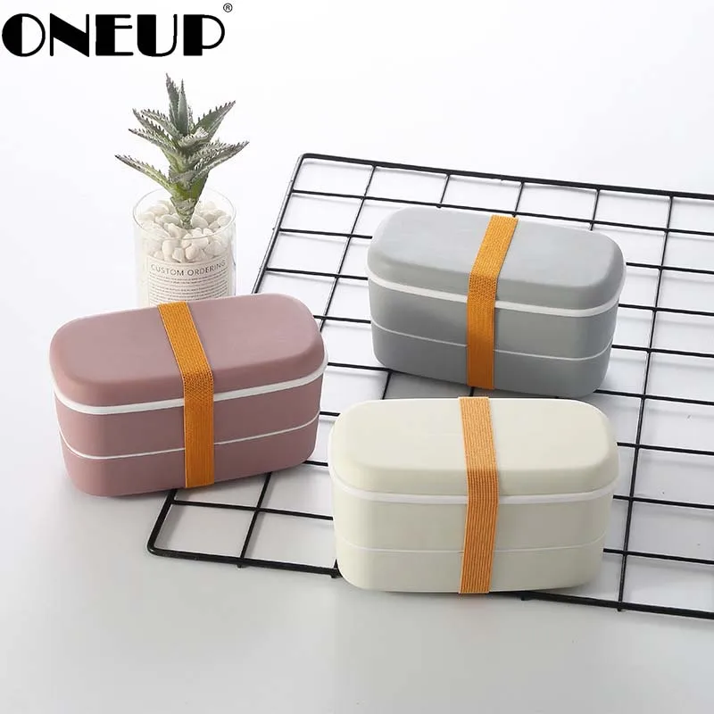ONEUP Microwavable 2 слоя Ланч-бокс с отделениями герметичный Bento box изолированный пищевой контейнер с палочками для еды