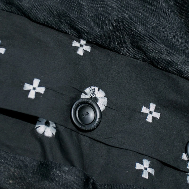 

Spring Summer 2020 New Wide Leg Pants Printed Mesh Big Size Two Piece Suit New Lapel Sleeveless Black Loose Women Fashion TZ313