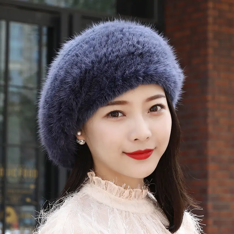 

Autumn and Winter Fur Mink Hat Lady Beret, Head, Ear Guards, Warm Fashion, Fool Hat Lady Beret Trend