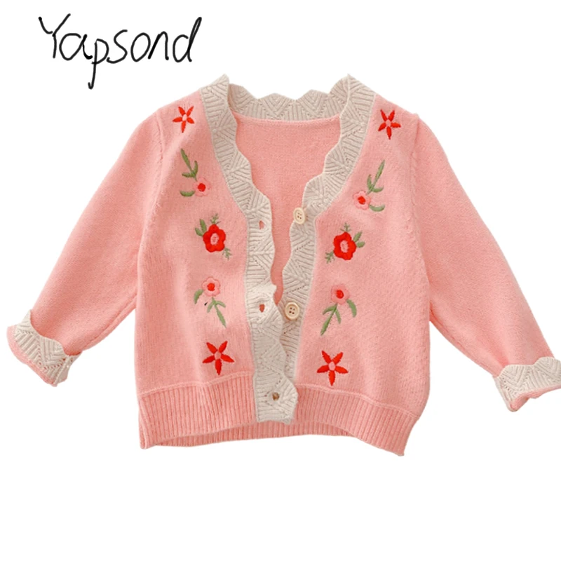 Spring Baby Girls Coat Fashion Cardigan Flower Cute Knit Clothes Children Kids Cotton Jacket Knitting Sweater Clothing For Girl