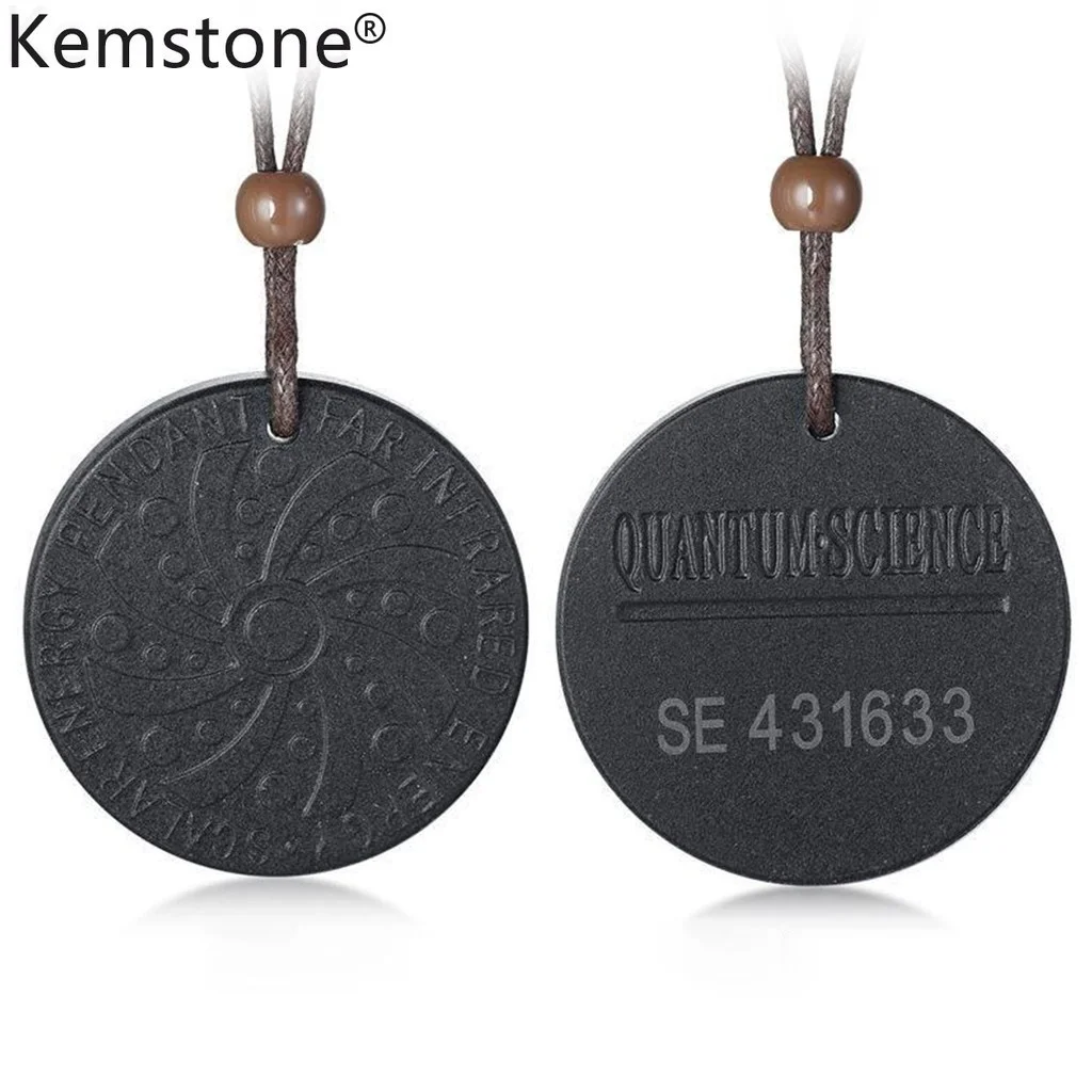 

K&M Fashion Black Lava Stone Round Card Wax Rope Pendant Necklace for Men
