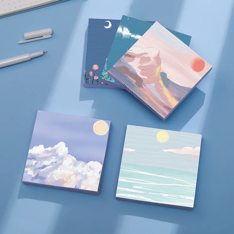 

90 Sheets Landscape Oil Painting Sticky Notes Cute Memo Pad Bookmarks Scheduler Paper Message Memo Sticker Stationery