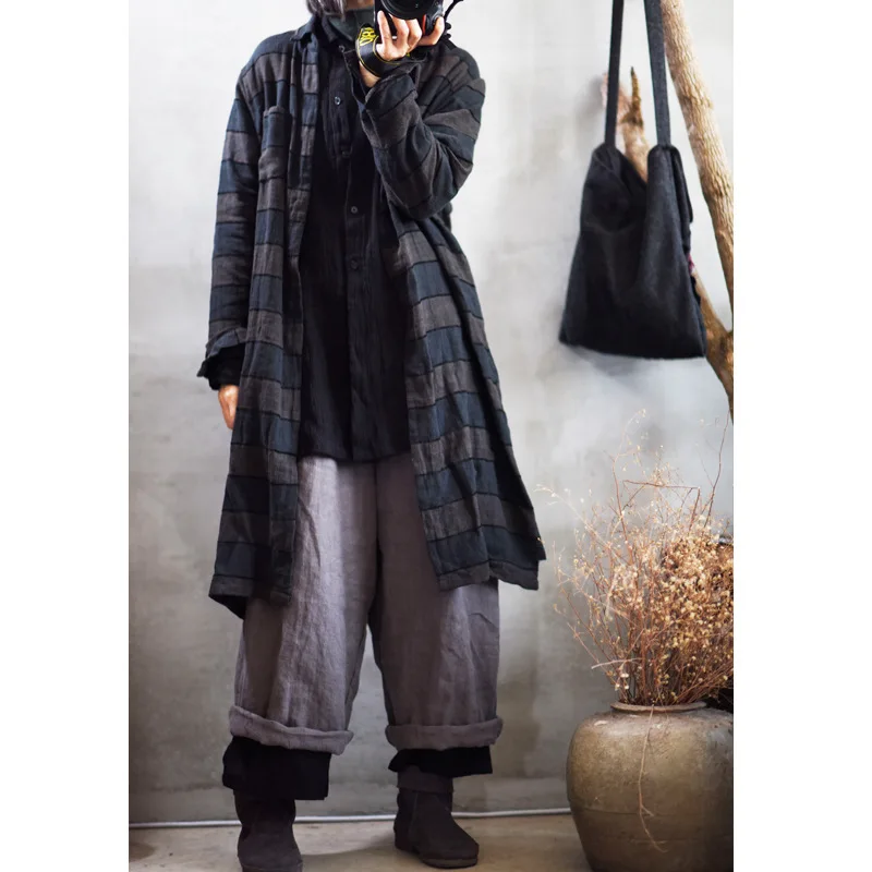 Женские свободные льняные рубашки в полоску женские винтажные кардиганы