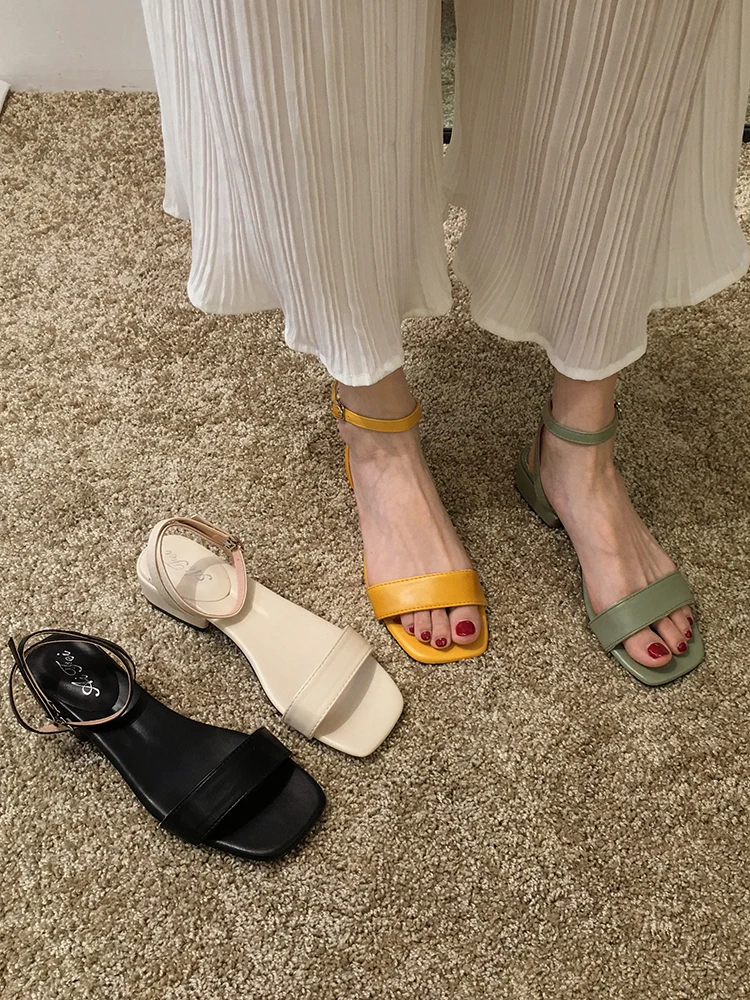 

Women's Shoes Thick Heels Sandals Spring 2020 New Open Toe Word Roman Shoes Mid Heels