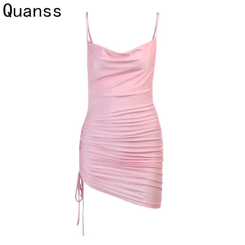 Женское летнее платье Quanss на бретельках спагетти с боковым рисунком пикантное