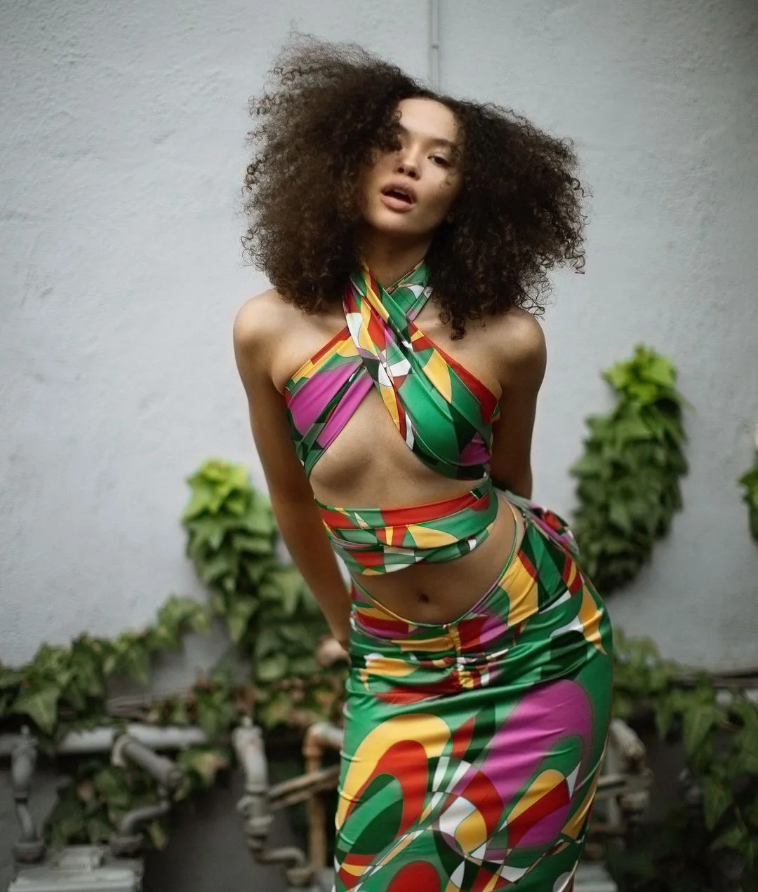 

2021 Fashion Trend DIY One-dress Multi-wear Skirt Suit Sexy Aesthetic Printing Tie-up Top and Midi One-step Skirt Suit Female