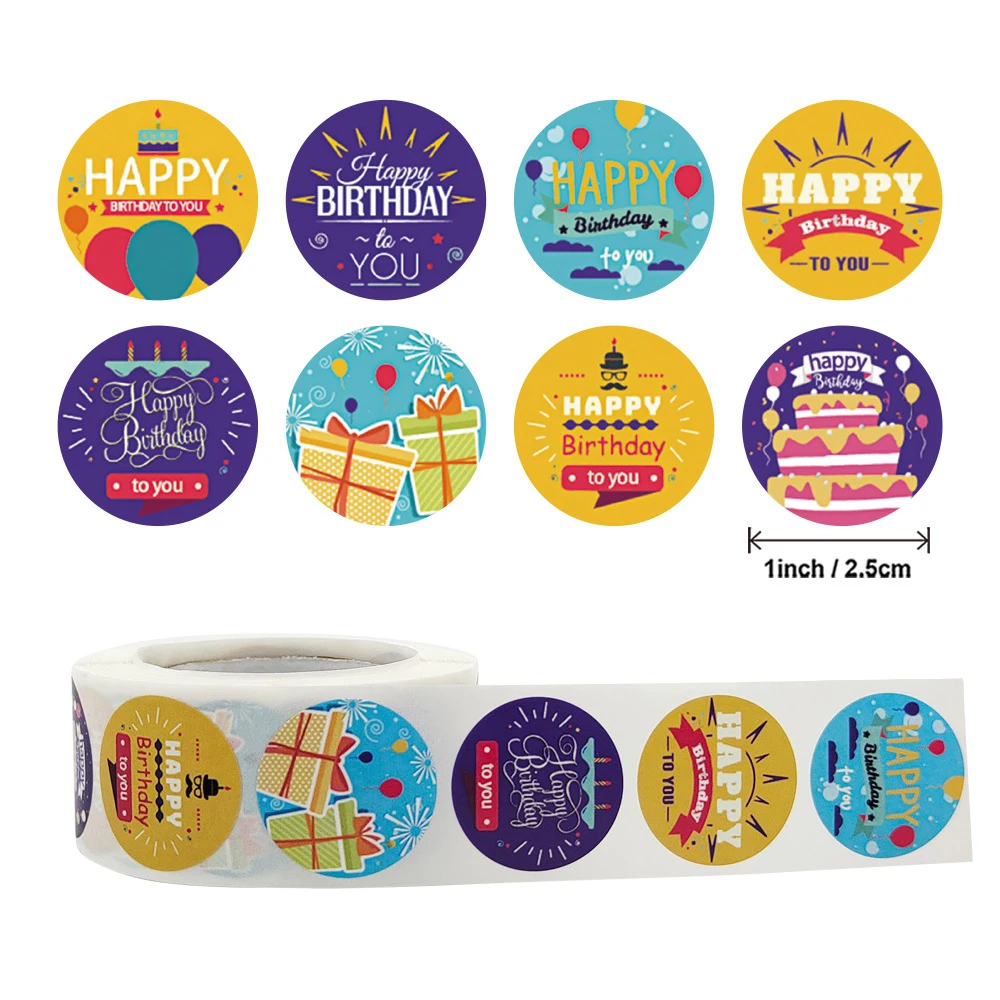 

500pcs 2.5cm Cartoon Happy Birthday Stickers Birthday Party Kawaii Sticker Gift Decoration Greeting Card Label