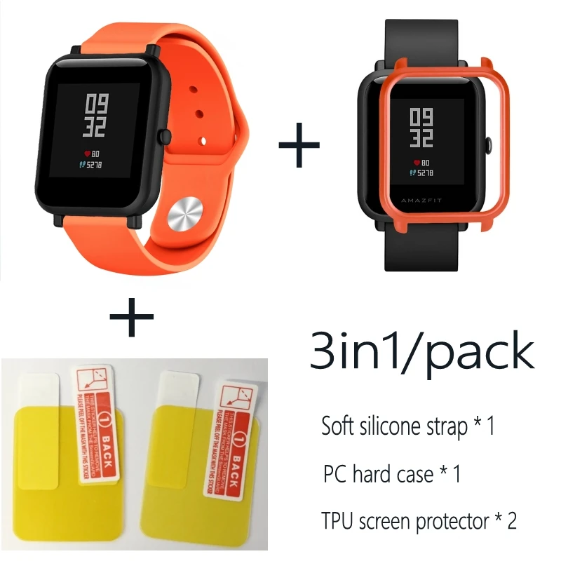 Orange-Orange case Мягкий силиконовый ремешок на запястье с полным защитным чехлом для Xiaomi Huami Amazfit Bip BIT 20 мм ремешок для часов Крышка для часов из смолы - Цвет: Orange-Orange case