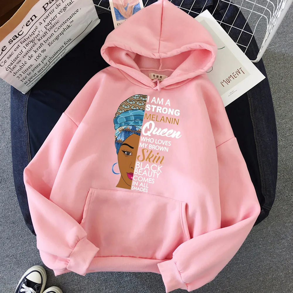Women I Am A Strong Melanin Queen Sweatshirt Autumn Loose Long Sleeve African Black Girl History Month Hoodies Drop Ship | Женская