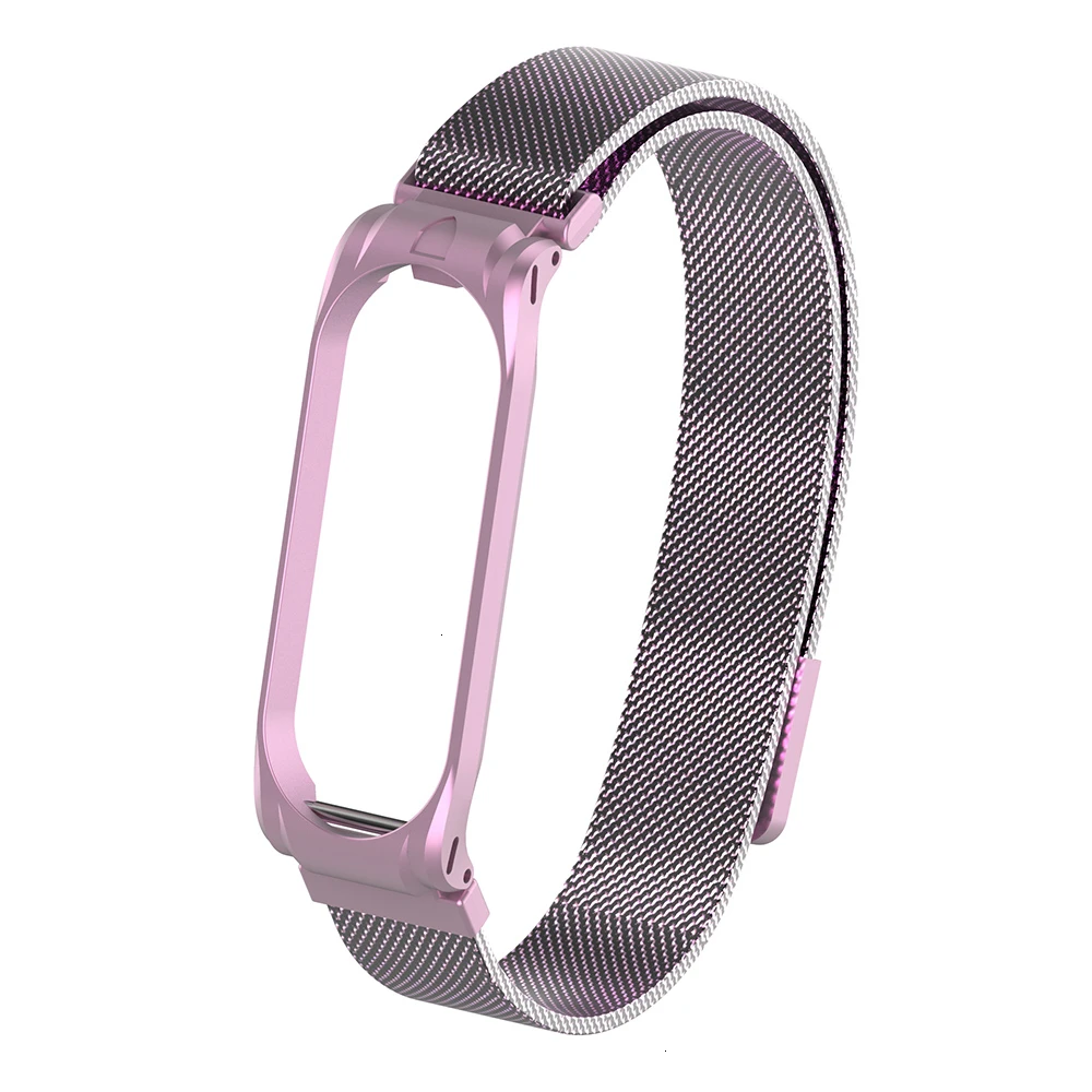 Rose powder Mi Band 4 3 металлический ремешок с магнитной пряжкой браслет на запястье ремешок из нержавеющей стали замена NFC Браслет для Xiao mi Band 3 4 - Цвет ремешка: Rose powder