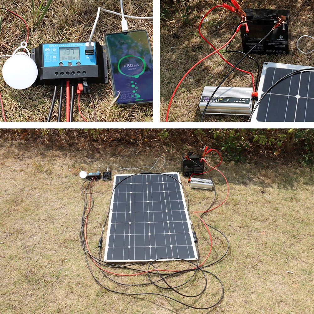 Online Panel Surya 300W 12V Kit Modul Pengisi Daya Baterai Fleksibel Lengkap Sistem Rumah Fotovoltaik Untuk 12V/24V Perahu Mobil Berkemah 1000W