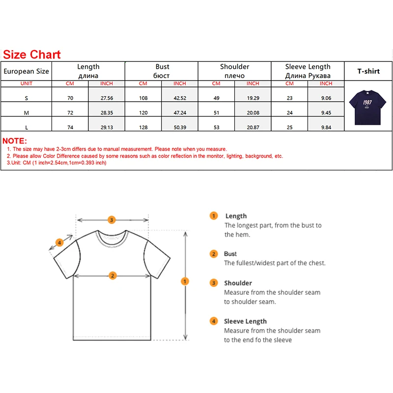 

letter printed 1987 cotton short-sleeved women's t-shirt round neck spring summer men's casual t-shirt oversized loose