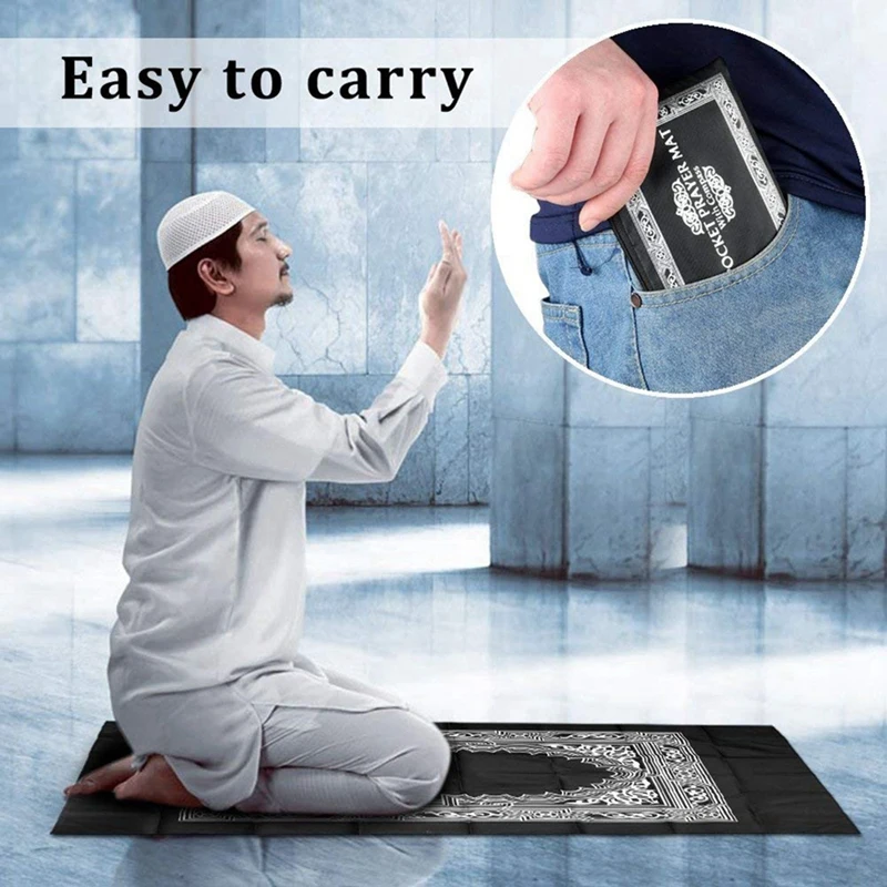 

Portable Rug Muslim Prayer Rug Kneeling Poly Mat for Compass Muslim Islam Waterproof Prayer Mat Carpet 100x60cm