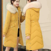 winter cotton padded long hooded parka warm coat womens 2021 new korean winter padded slim waist thick jacket plus size