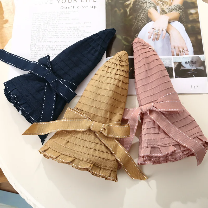 Женская пляжная шляпка с бантом летняя в складку тканевыми полосками и УФ