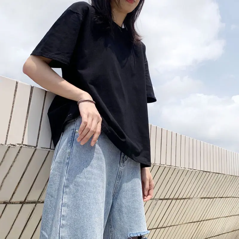 

Ins Net Red Black Short Sleeve T-shirt Female Summer 2021 New Korean Fashion Loose Student Super Fire Half Sleeve Clothes