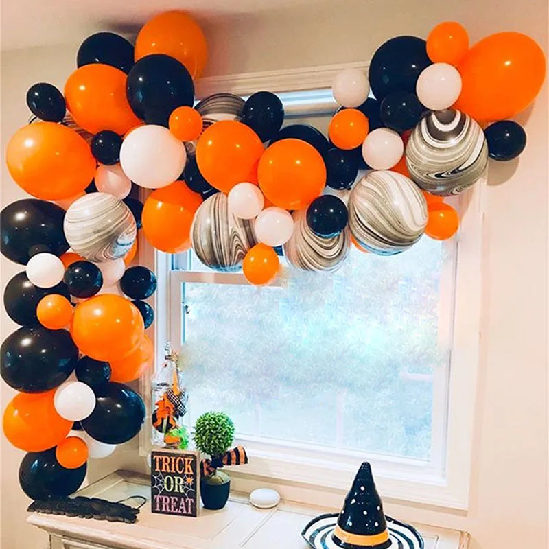 

68 шт./компл. черно-оранжевая латексная гирлянда для воздушных шаров, арка, декор для Хэллоуина, мраморные воздушные шары, детский день рожден...